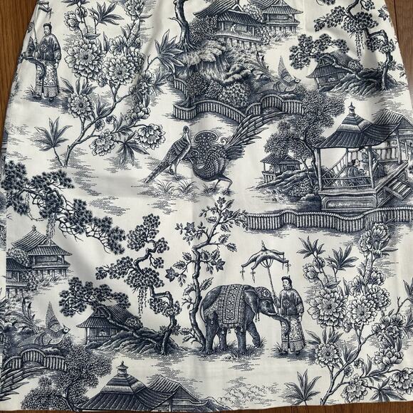 VTG Ralph Lauren Skirt White & Blue Asian Garden Toile Elephant Print size 12 - Picture 2 of 4